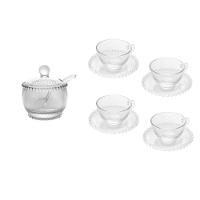 Combo 4 Xícaras 180 Ml Com Pires + 1 Açucareiro Pearl Bolinha Wolff Transparente - 1