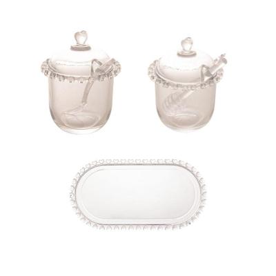 Combo Kit Açucareiro Meleira E Travessa Coração Lyor 3 Peças Transparente