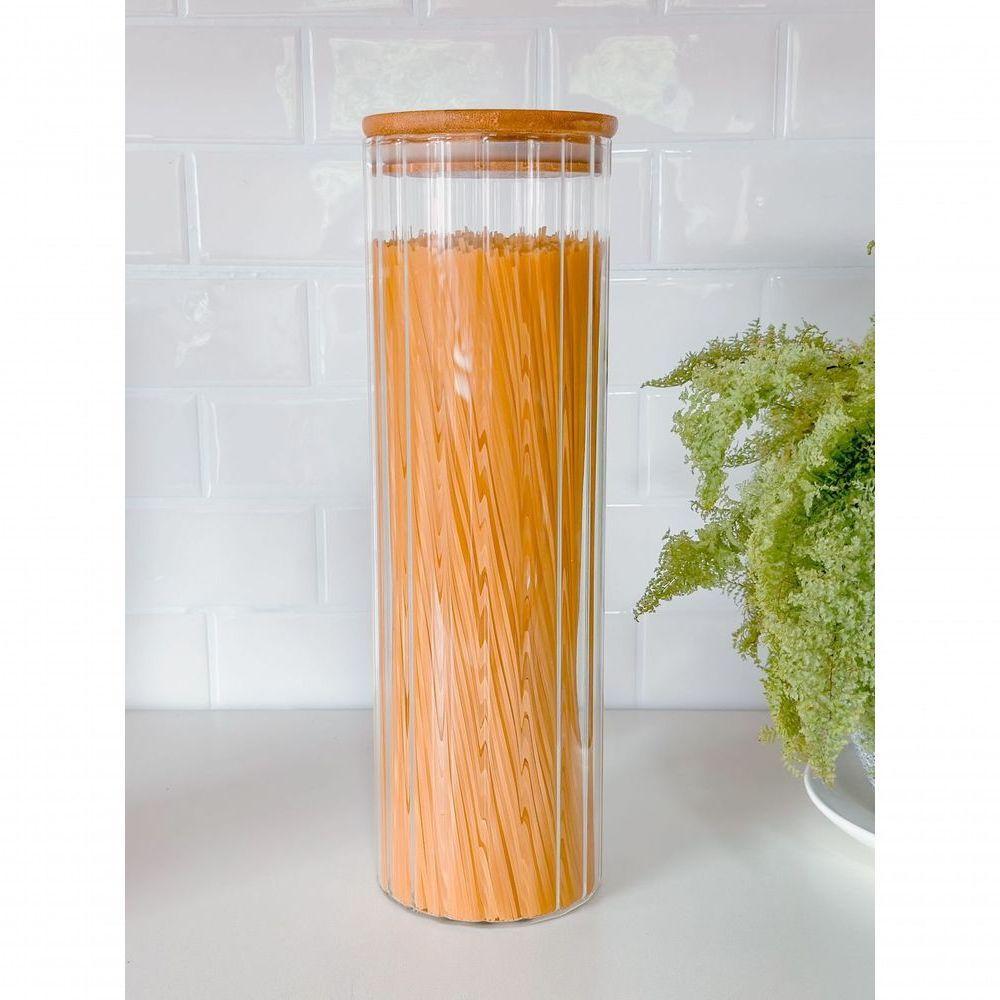 Pote De Vidro Canelado Com Tampa Bambu Wolff 1,3 Litros - 2