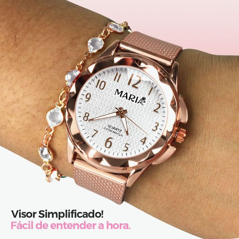 Relogio Feminino Rosê Aço Prova Dagua + Caixa + Pulseira - 6
