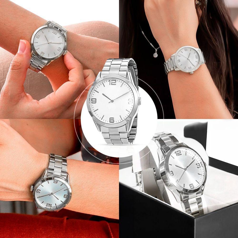 Relogio Feminino Aço Inox Prata + Caixa + Pulseira Pandora - 5