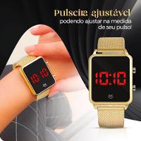 Relogio Feminino Banhado + Aço Inox Led Original Presente - 3