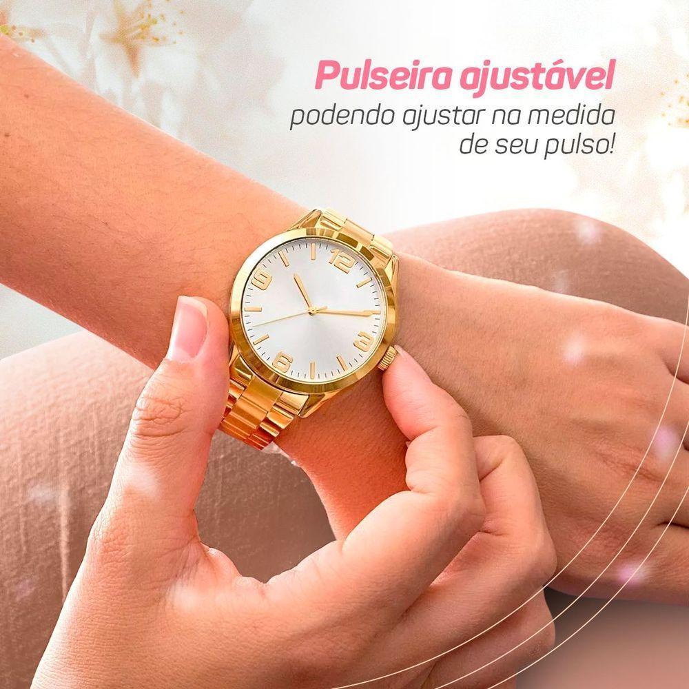 Relogio Feminino Banhado Aço Inox + Pulseira Pandora + Caixa - 2