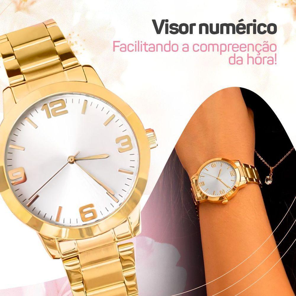Relogio Feminino Banhado Aço Inox + Pulseira Pandora + Caixa - 6