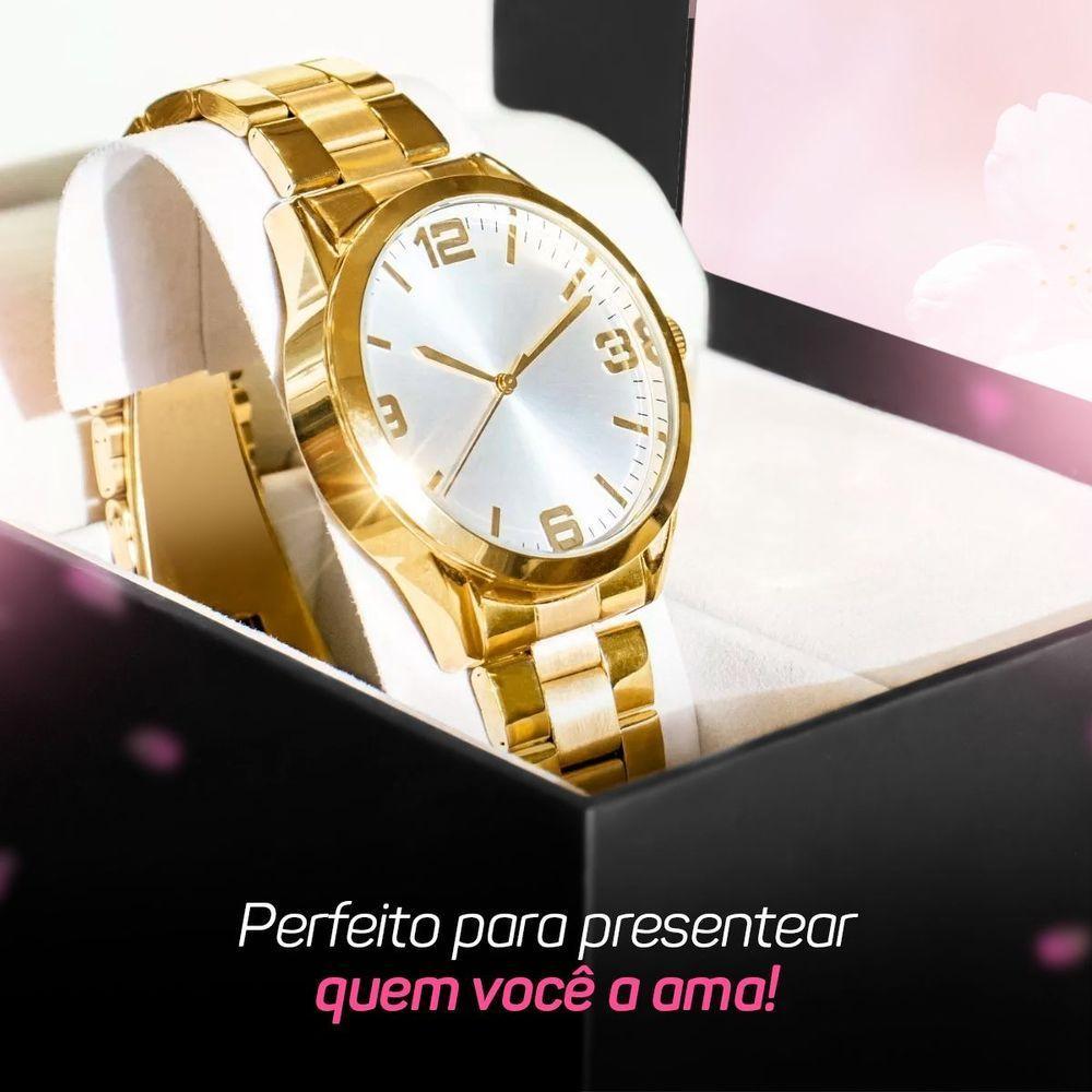 Relogio Feminino Banhado Aço Inox + Pulseira Pandora + Caixa - 7