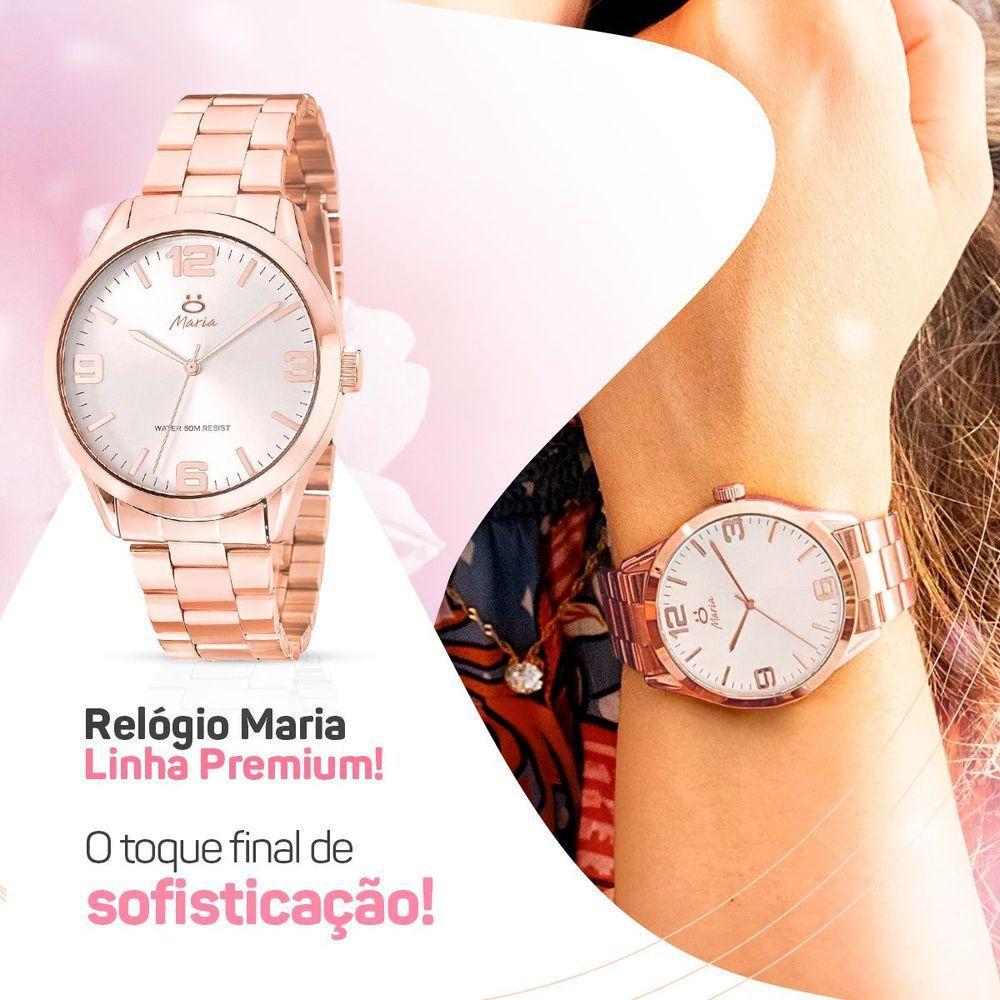 Relogio Feminino Aço Banhado Rose + Caixa + Brincos Colar Qualidade Premium Strass Inoxidável Casual - 3