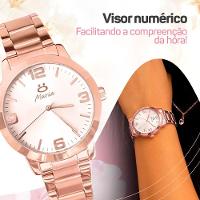 Relogio Feminino Aço Banhado Rose + Caixa + Brincos Colar Qualidade Premium Strass Inoxidável Casual - 5