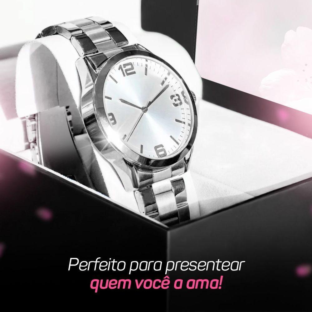 Relogio Feminino Prata Aço Inox + Caixa + Pulseira Pandora - 4