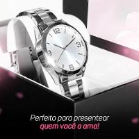Relogio Feminino Prata Aço Inox + Caixa + Pulseira Pandora