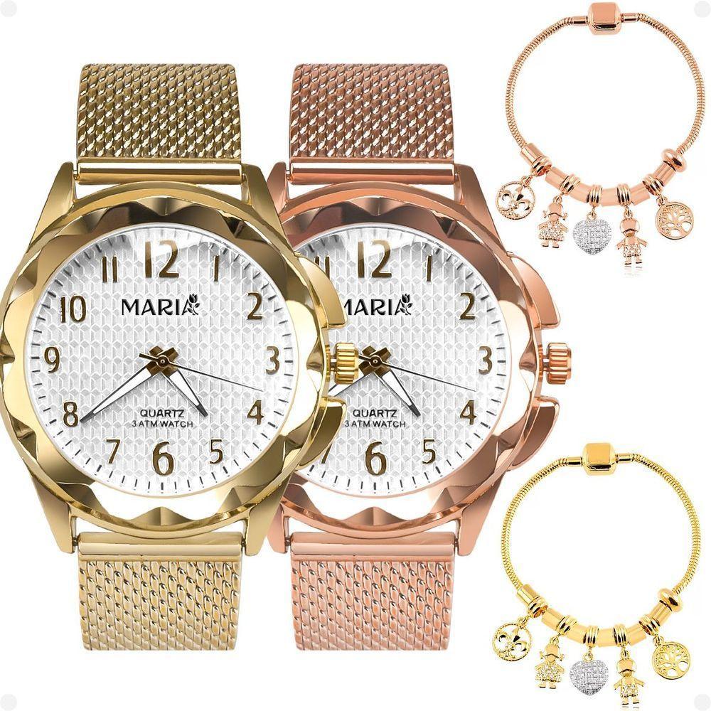 Relogio Feminino Dourado Prova Dagua + Relogio Feminino Rose - 1
