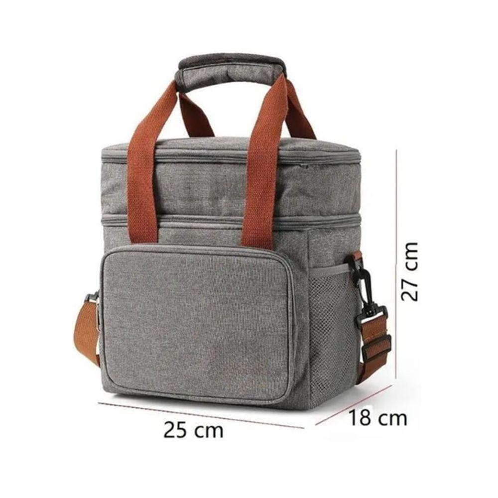 Bolsa Termica Marmita Lancheira Multiuso Alça Trabalho Passeio Academia Dois Compartimentos Cinza - 2