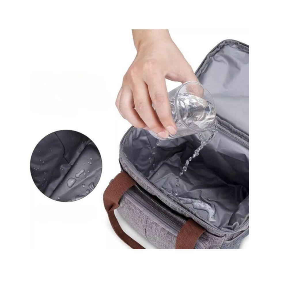 Bolsa Termica Marmita Lancheira Multiuso Alça Trabalho Passeio Academia Dois Compartimentos Cinza - 2