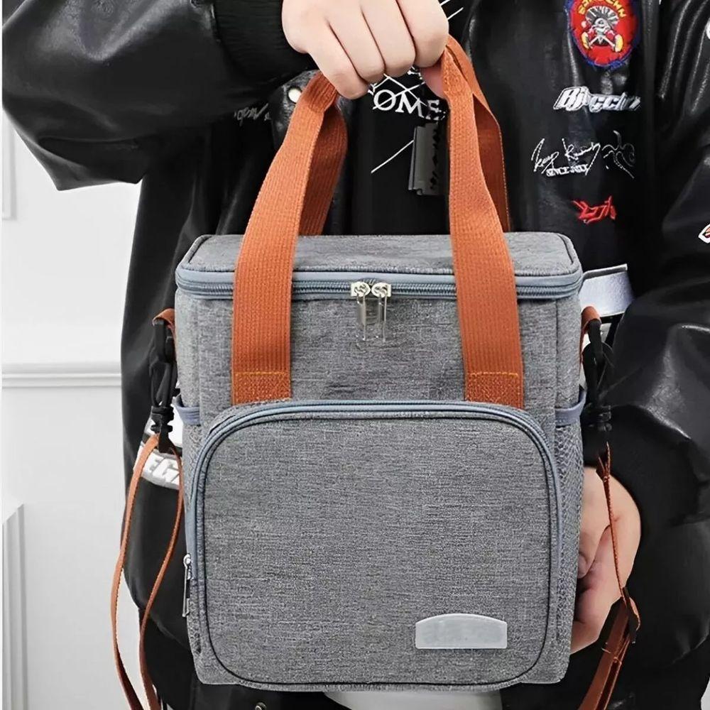 Bolsa Térmica Lancheira Alça Transversal Multiuso Moderna Reforçada Fitness Academia Trabalho Cinza - 3