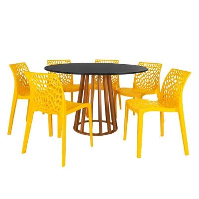 Conjunto Mesa De Jantar Redonda Talia Amadeirada Preta 120cm Com 6 Cadeiras Gruvyer - Amarelo