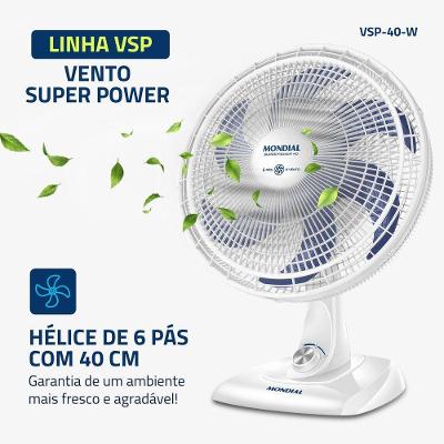 Ventilador De Mesa Mondial Super Power 3 Velocidades 6 Pas Branco Com Azul 220V