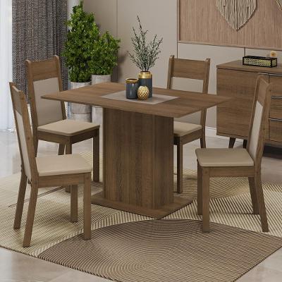 Conjunto de Jantar Sheila 4 Lugares Tampo em MDP com Cadeiras Estofadas Rustic Crema Bege