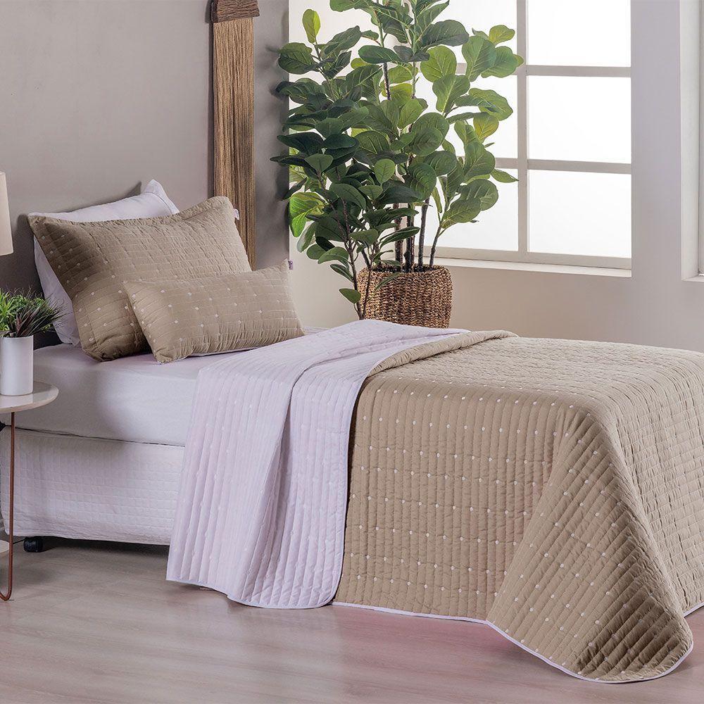 Kit Cobre Leito Solteiro 4 Peças Bordado Urbany 100% Poliéster Hipercal 400 Fios Cáqui - 4