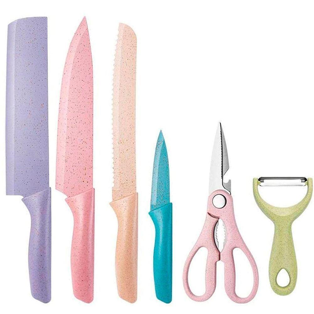 Kit Facas Cozinha Inox Coloridas 6 Peças - 1