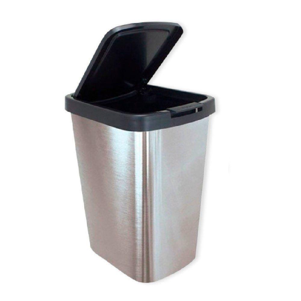 Lixeira Cesto 9 Litros Com Tampa Click Label Cinza Inox - 1