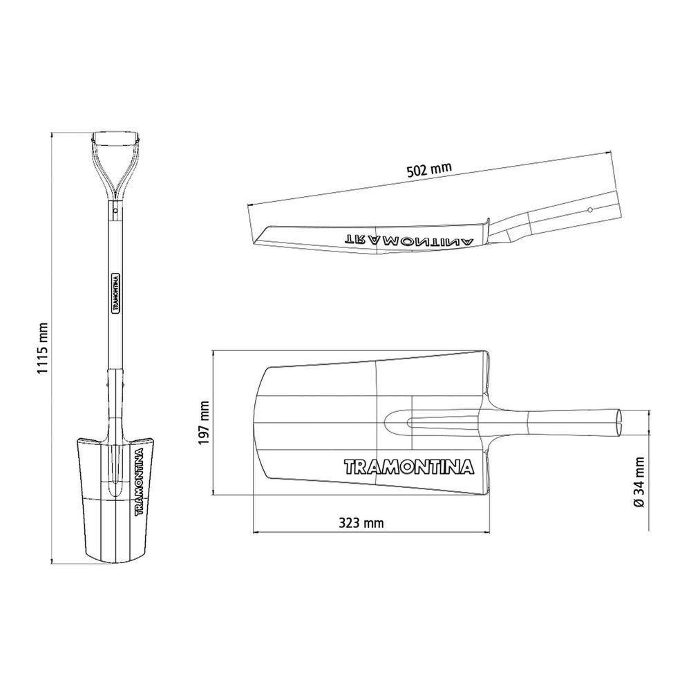 Pá Meia-lua Tramontina 426-00 Em Aço Com Cabo De Madeira 74 Cm Com Empunhadura Metálica Ergonômica - 3