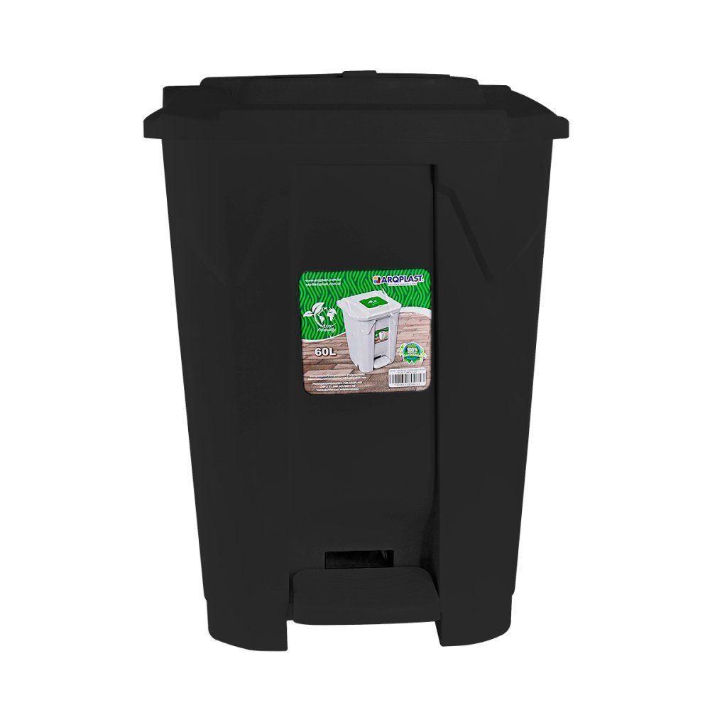 Lixeira Grande 2 Aberturas, Pedal E Rodas Preta De 60 Litros - 1