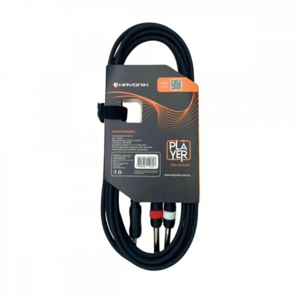 Cabo De áudio Player P2 X 2 P10 3m Preto Hayonik - 2