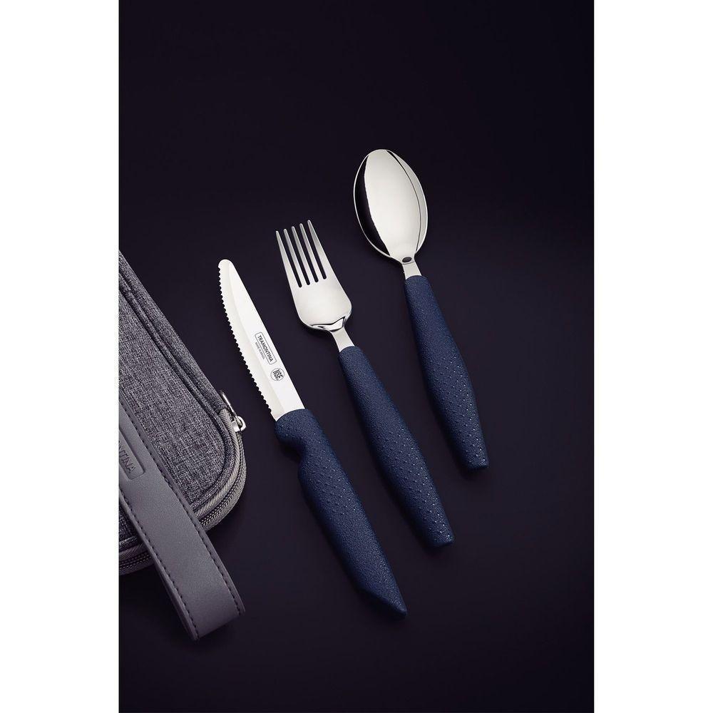 Jogo Talheres Assistivos Tramontina Forall 4 Peças Lâminas Inox Cabos Cinza Estojo - 2