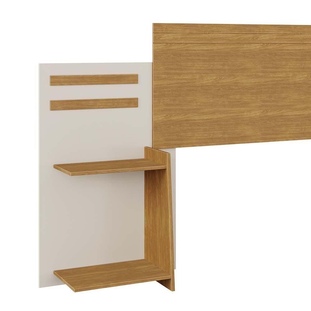 Cabeceira Queen 100% Mdf Com Nichos Laterais Nature Off White Goldy Shop Jm - 4