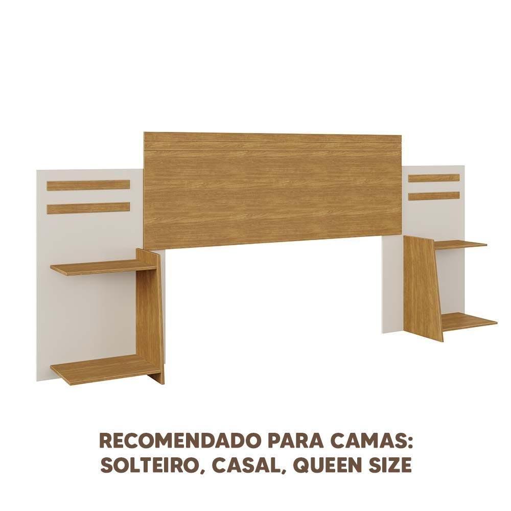 Cabeceira Queen 100% Mdf Com Nichos Laterais Nature Off White Goldy Shop Jm - 5
