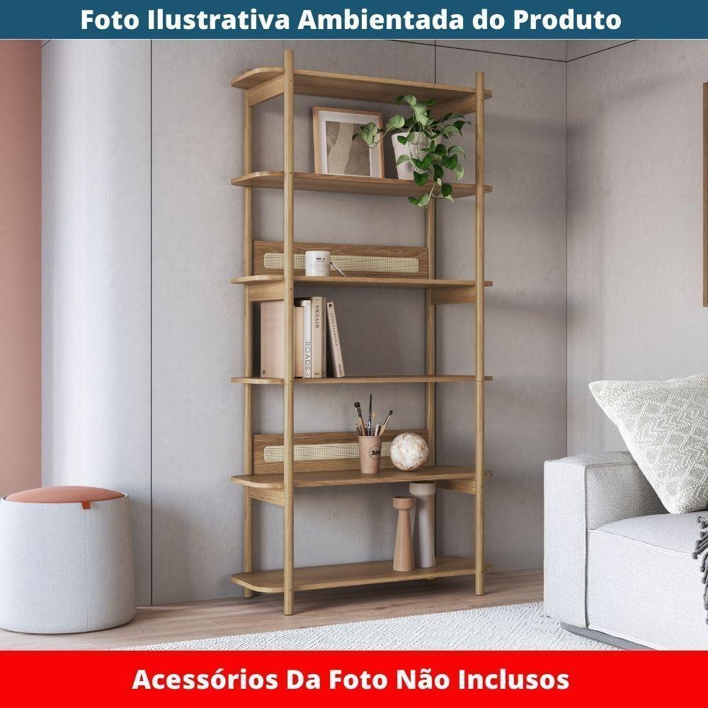 Estante Oslo Artesano 90 Cm Largura Mdp Hanover Palha Sintética Bege Pé Madeira Maciça - 5