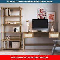 Estante Oslo Artesano 90 Cm Largura Mdp Hanover Palha Sintética Bege Pé Madeira Maciça