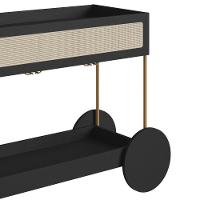 Carrinho Bar 1 Gaveta Oslo Artesano 112 Cm Largura Mdp Nero Palha Sintética Bege Pé Metal Dourado