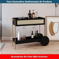 Carrinho Bar 1 Gaveta Oslo Artesano 112 Cm Largura Mdp Nero Palha Sintética Bege Pé Metal Dourado - 6