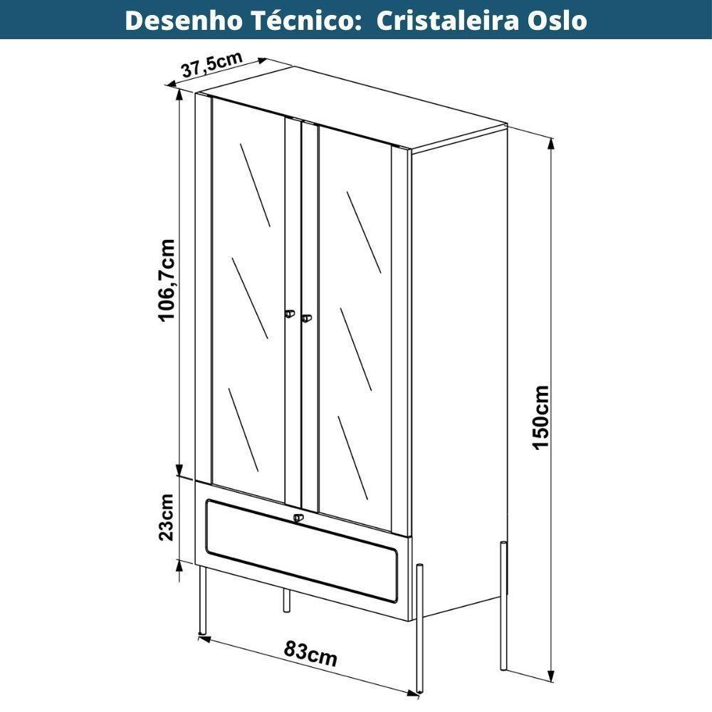 Cristaleira 2 Portas Oslo Artesano 83 Cm Largura Mdp Hanover Palha Sintética Bege E Pés Metal Dourado - 6
