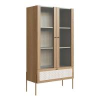 Cristaleira 2 Portas Oslo Artesano 83 Cm Largura Mdp Hanover Palha Sintética Bege E Pés Metal Dourado - 1