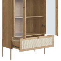 Cristaleira 2 Portas Oslo Artesano 83 Cm Largura Mdp Hanover Palha Sintética Bege E Pés Metal Dourado - 2