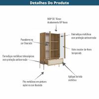 Cristaleira 2 Portas Oslo Artesano 83 Cm Largura Mdp Hanover Palha Sintética Bege E Pés Metal Dourado