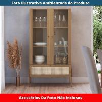 Cristaleira 2 Portas Oslo Artesano 83 Cm Largura Mdp Hanover Palha Sintética Bege E Pés Metal Dourado - 5