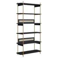 Estante Oslo Artesano 90 Cm Largura Mdp Nero Palha Sintética Bege Pé Metal Dourado - 1
