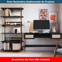 Estante Oslo Artesano 90 Cm Largura Mdp Nero Palha Sintética Bege Pé Metal Dourado - 6