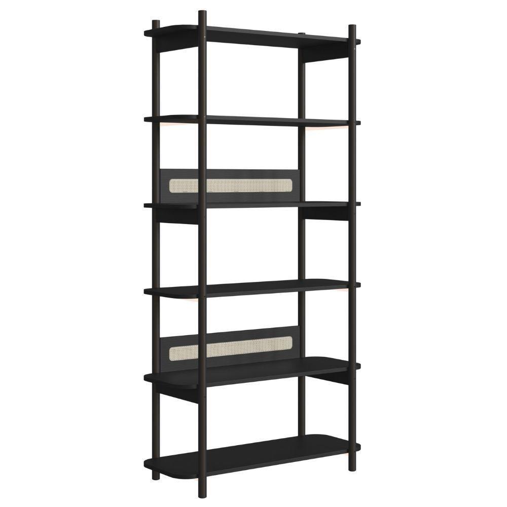 Estante Oslo Artesano 90 Cm Largura Mdp Nero Palha Sintética Bege Pé Madeira Maciça - 1