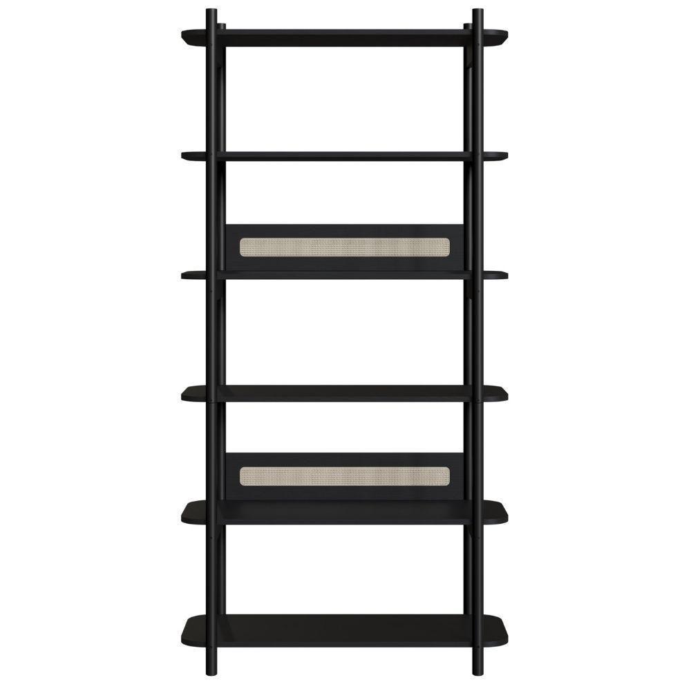 Estante Oslo Artesano 90 Cm Largura Mdp Nero Palha Sintética Bege Pé Madeira Maciça - 4