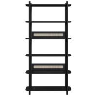 Estante Oslo Artesano 90 Cm Largura Mdp Nero Palha Sintética Bege Pé Madeira Maciça