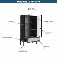 Cristaleira 2 Portas Oslo Artesano 83 Cm Largura Mdp Nero Palha Sintética Bege E Pés Madeira Maciça - 3