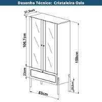 Cristaleira 2 Portas Oslo Artesano 83 Cm Largura Mdp Nero Palha Sintética Bege E Pés Madeira Maciça - 6