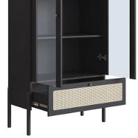 Cristaleira 2 Portas Oslo Artesano 83 Cm Largura Mdp Nero Palha Sintética Bege E Pés Madeira Maciça - 7