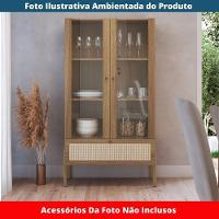 Cristaleira 2 Portas Oslo Artesano 83 Cm Largura Mdp Hanover Palha Sintética Bege Pés Madeira Maciça - 5