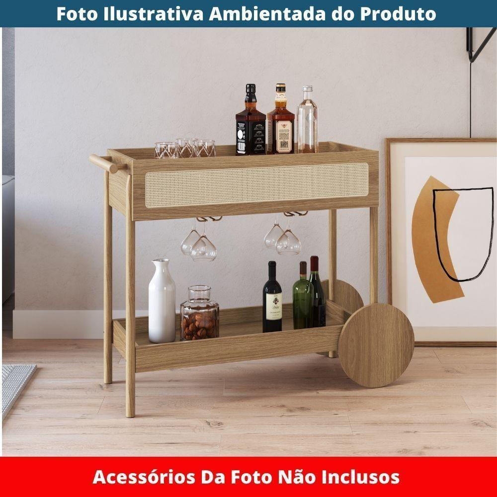 Carrinho Bar 1 Gaveta Oslo Artesano 112 Cm Largura Mdp Hanover Palha Sintética Bege Pé Madeira Maciça - 3
