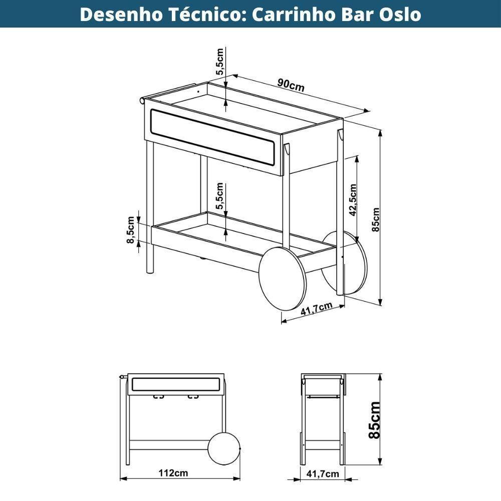 Carrinho Bar 1 Gaveta Oslo Artesano 112 Cm Largura Mdp Hanover Palha Sintética Bege Pé Madeira Maciça - 4