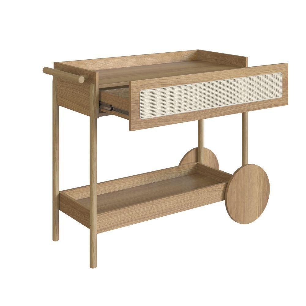 Carrinho Bar 1 Gaveta Oslo Artesano 112 Cm Largura Mdp Hanover Palha Sintética Bege Pé Madeira Maciça - 5